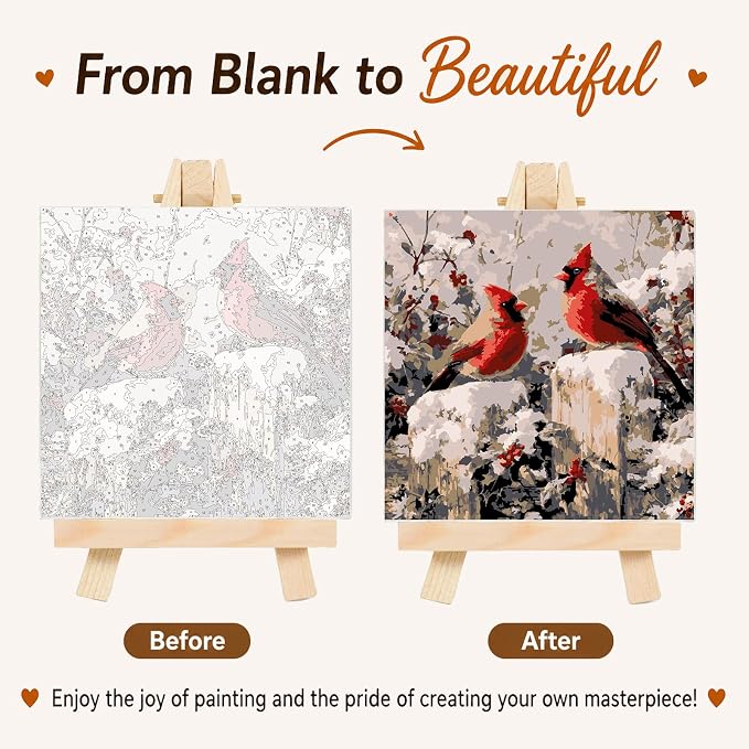 AUKELHJ Framed Paint by Numbers Kit for Adults, Cardinal, 10x10 inch