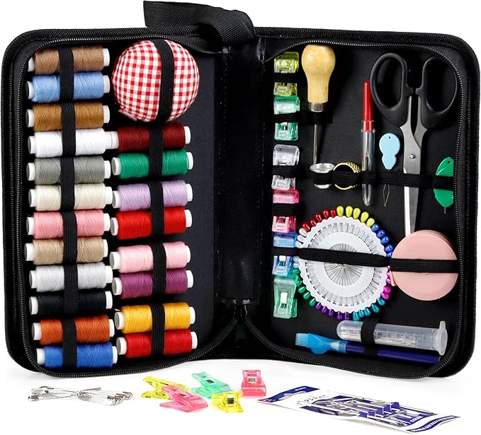 Heavy Duty Sewing Kit, Upholstery Repair Sewing Kit with Sewing Awl, 120PCS | Sewing Kit, Large-Eye Needles, Sewing Awl, Seam Ripper, 20 Colors Sewing Thread, Upholstery Repair, Leather Repair, DIY