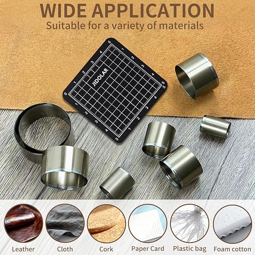 Leather Circle Cutter Tool Set, 8 Pieces Circle Punch Tools 15 20 25 30 35 40 45 50mm, High Carbon Steel Round Cutting Dies - Leather Hole Punch Tool Kit for DIY Leathercrafts