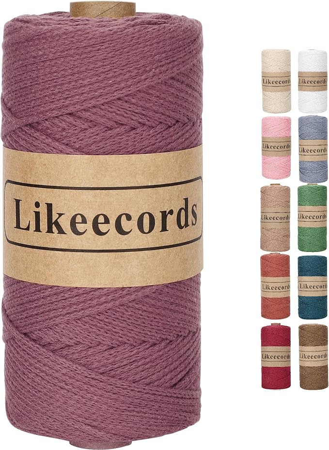 Likeecords 100% Cotton Crochet Bag Cord 2mm 170m Macrame Cord 2mm Crochet Thread Macrame Rope Gift for Knitter (Deep Purple)
