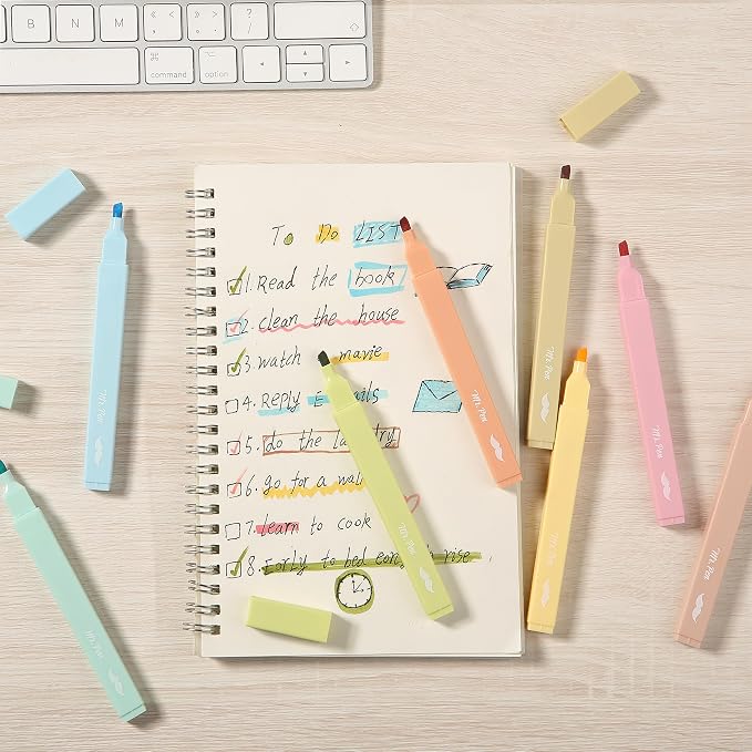 Mr. Pen- Aesthetic Highlighters No Bleed, 8 Pack, Assorted Colors | Chisel Tip, Cute Highlighters Assorted Colors for Journaling, Highlighting, Underlining, Fast Dry, Back to School Supplies