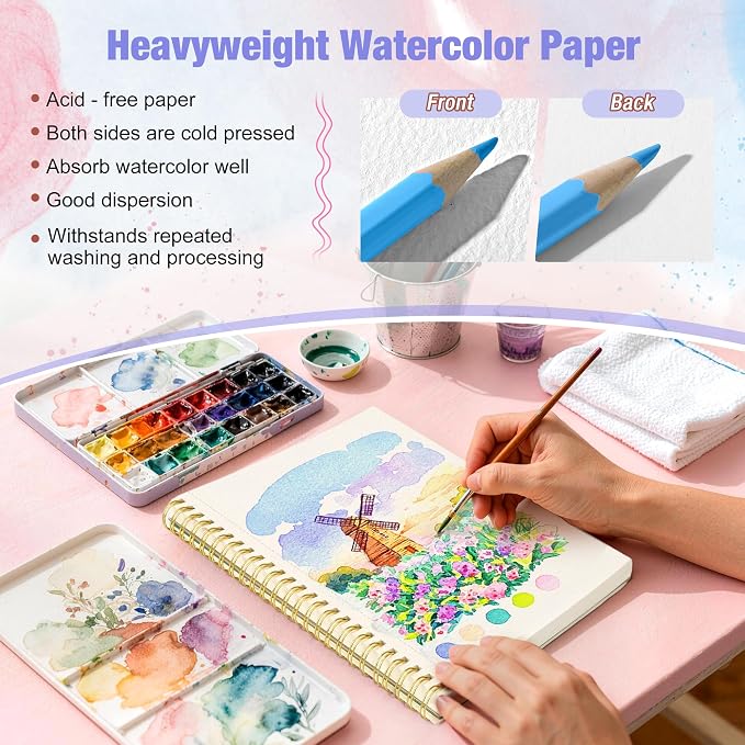 Creazic 5.5"x8.5" Watercolor Paper, Watercolor Sketchbook for Kids & Adults