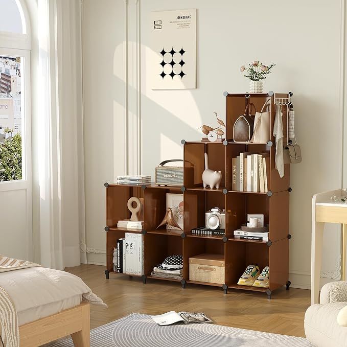 AWTATOS Closet Organizer, 12 Cube Storage Organizer Shelves, Cocoa Brown