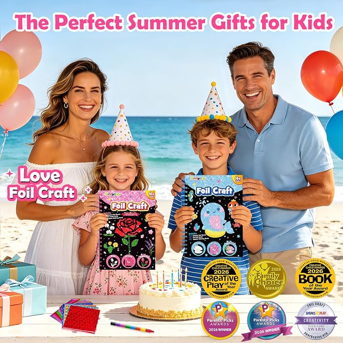 FUNNYB&G Foil Art Craft Kit for Kids, Sparkly Birthday Gift Toy for Girls | No Mess, Kids Ages 4-10 Create Sparkling Artwork, A Creative Gift for Birthdays, Holidays, Travel Activities,Screen-Free Fun