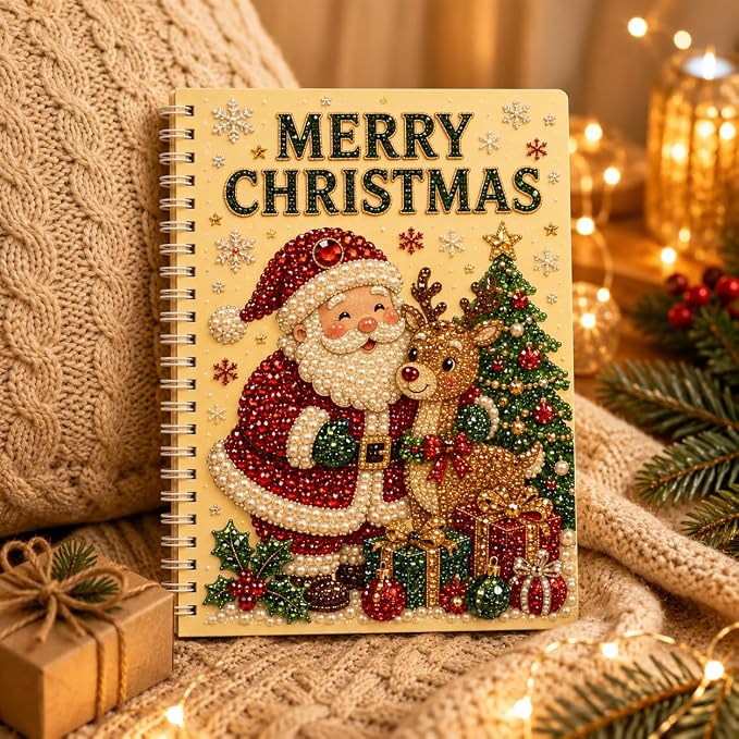 100 Pages DIY Christmas Pearl Diamond Art Painting Notebook，Style B