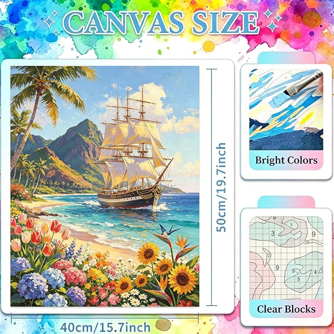 Landscape Paint by Numbers for Adults, Paint by Number 16x20 inch | Boat Paint by Numbers Kit for Adults, Landscape Acrylic Painting by Numbers for Gift Home Wall Decor (without Frame)