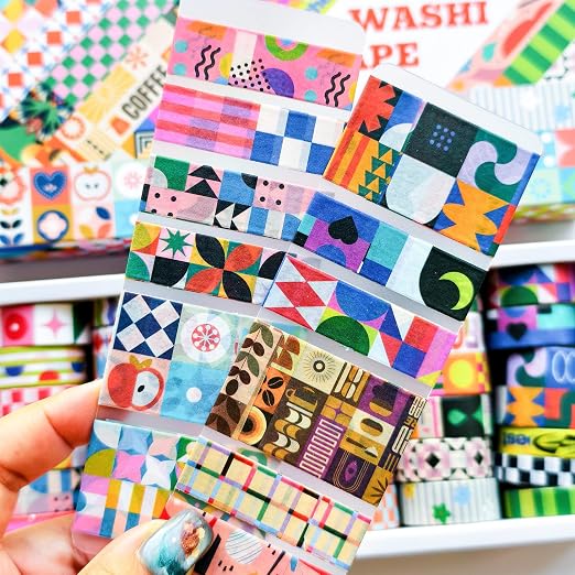 34 Rolls Geometric Washi Tape Set, Aesthetic Decorative Tape for Scrapbooking, Journaling, Bullet Journals, DIY Crafts and Gift Wrapping
