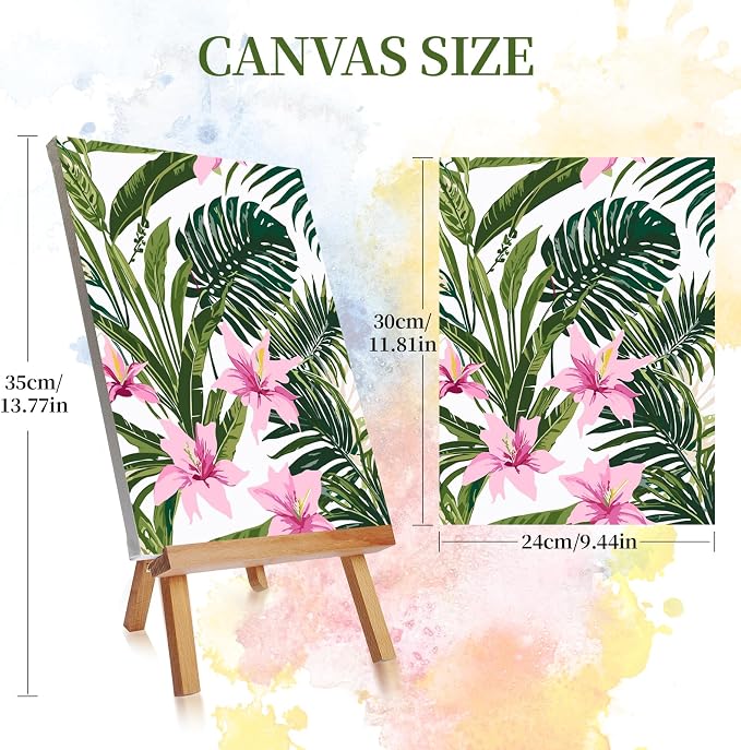 Qoosea Paint by Numbers Kit for Adults with Framed Canvas 4 Pack | Floral Paint by Number Arts Kits for Beginner with Wooden Easel, Acrylic Set, Brushes for Home Decor, 9 * 12 Inch