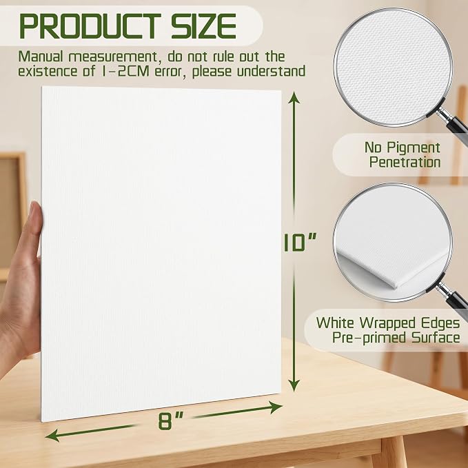 8x10 Canvas Boards for Painting, Primed Cotton Panels, 5 Pack | Pre-Primed Acid-Free Cotton Anvas. for Acrylic, Oil, Watercolor, Gouache & Tempera. Ideal for Students, Artists and Beginners