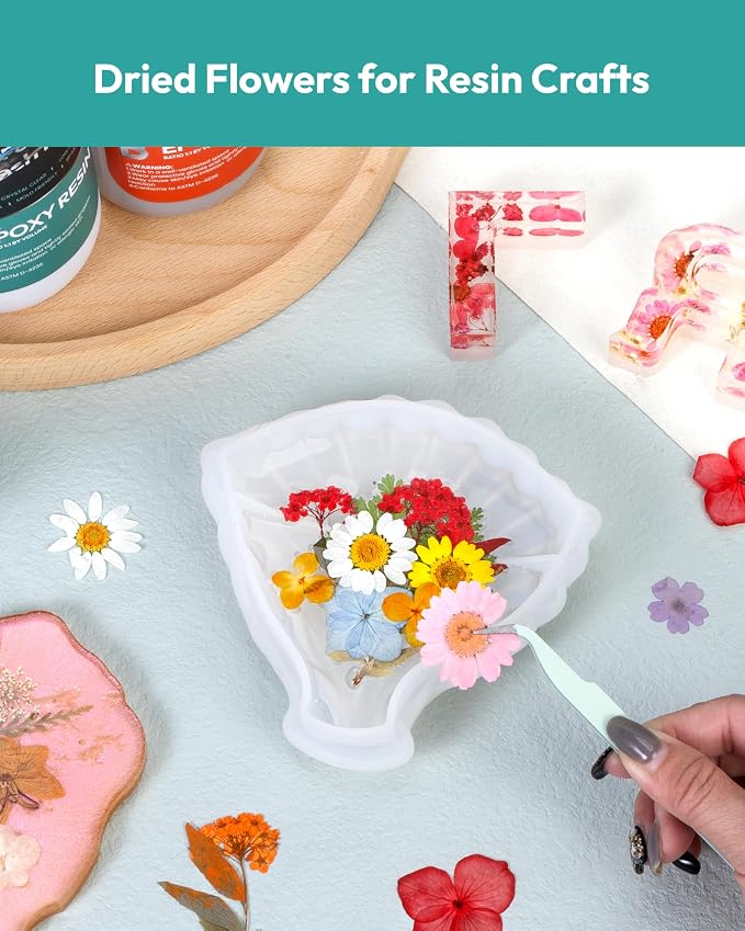 Dried Flowers, Resiners 100Pcs Pressed Flowers for Craft Real Natural Dried Flowers Dry Leaves Kit for DIY Making Crafts Resin Soap Candle Scrapbook Supplies Card Making Jewelry