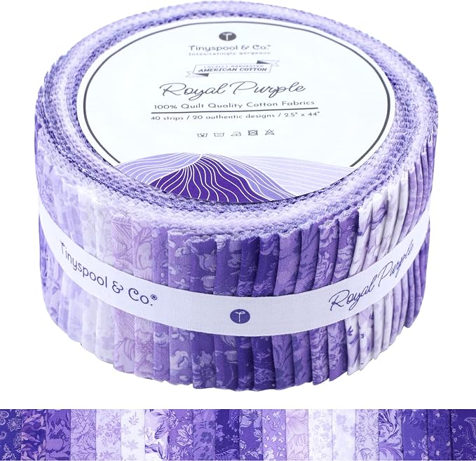 Tinyspool & Co.'s Twirlie Roll 40 Precut Quilting Fabric Strips for Quilting Supplies, Crafting, and Sewing, Soft Cotton Strip for Blanket, Rug, Upholstery, Home Decor, and Purse Making, Royal Purple