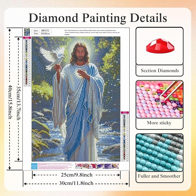 CHWGLFGG 5D Jesus Diamond Art Kits for Adults Beginners 12x16 Inch | Christ with Peace Dove Diamond Painting Kit, DIY Full Round Drill Paint by Diamonds Dot Gem Art for Adult, Home Wall Decor
