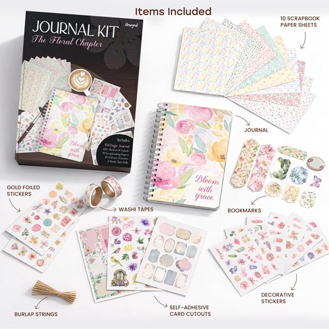 Unwynd Floral Chapter Journal Scrapbooking Starter Kit for Women Adult Teen