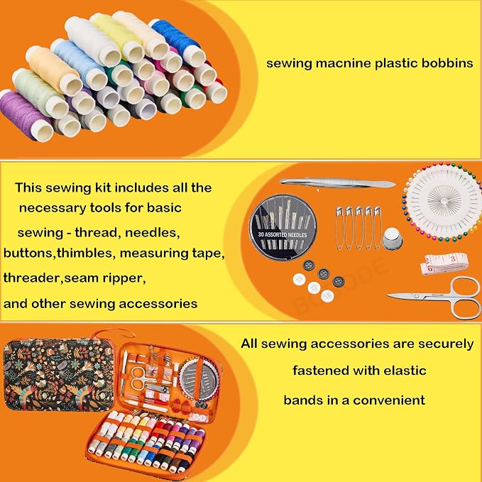 130 PCS Printing Travel Sewing Kit with Sewing Supplies Accessory | Boho Pattern Sewing Set with Zipper Sewing Case, Professional Beginners Sewing Kit for Adults,Emergency
