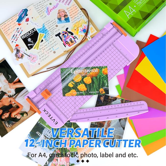 Evteck A4 Paper Cutter Slider Trimmer for Cardstock Photo Vinyl | 12 Inch, with Security Blade and Foldable Ruler, for Crafting Scrapbooking