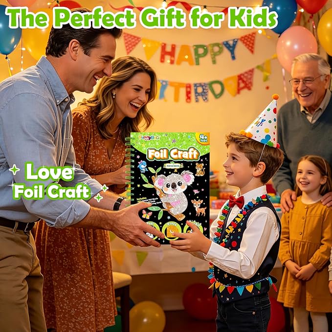 FUNNYB&G Foil Art Craft Kit for Kids, Sparkly Birthday Gift Toy for Kids | No Mess, Kids Ages 4-10 Create Sparkling Artwork, A Creative Gift for Birthdays, Holidays, Travel Activities,Screen-Free Fun