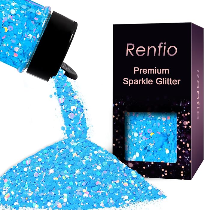 Renfio Holographic Blue Chunky Glitter for Snowglobe Tumbler,1.76oz/50g