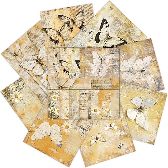 PRSTINCOL Scrapbook Paper,16 Sheets 4.1x5.8 Inch Yellow Butterfly Style Scrapbook Paper,Single-Sided Vibrant Origami Decoupage Papers for Diy Crafts, Card Making, Art Journaling