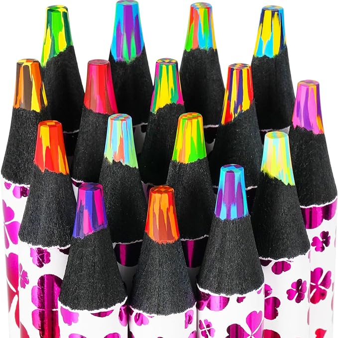 16 Rainbow Colored Pencils, Drawing Art Supplies, Multicolored Pencils Kids | Tween Girls Trendy Stuff Party Favor Crafts, Jumbo Fun Pencils for Drawing Sketching Coloring, Easter Basket Stocking Stuffer
