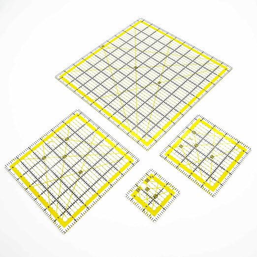 Quilting Rulers Sewing Ruler,Acrylic Quilting Ruler Templates,Precision Cutting Tools for Patchwork Fabric,Sewing Supplies Yellow(2.5"X2.5",4.5"X4.5",6.5"X6.5",10.5"X10.5")