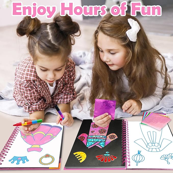 FUNNYB&G Foil Art Craft Kit for Kids, Sparkly Birthday Gift Toy for Girls | No Mess, Kids Ages 4-10 Create Sparkling Artwork, A Creative Gift for Birthdays, Holidays, Travel Activities,Screen-Free Fun