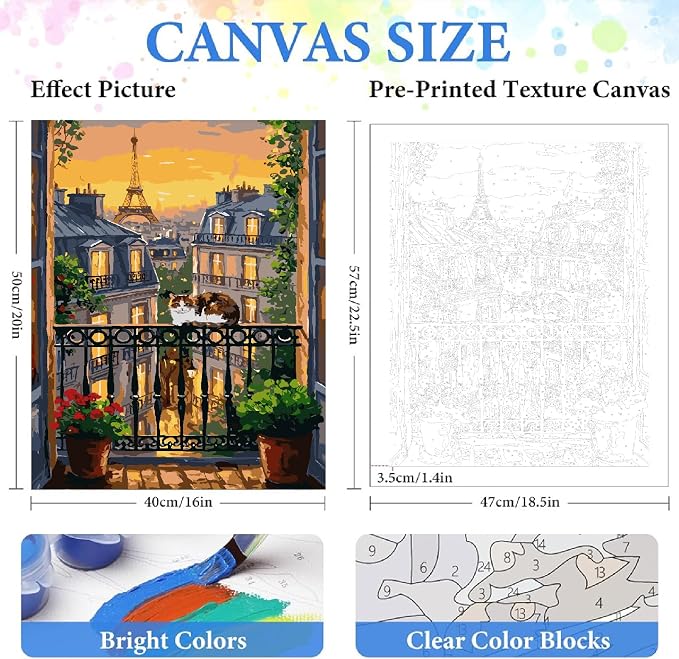 ZRIZQ Paint by Numbers Kit for Adults Beginner,City Scape,16x20 | Full set with wooden brushes,rolled canvas,rich paints.Calming activity.Beginner friendly.Just open and paint.