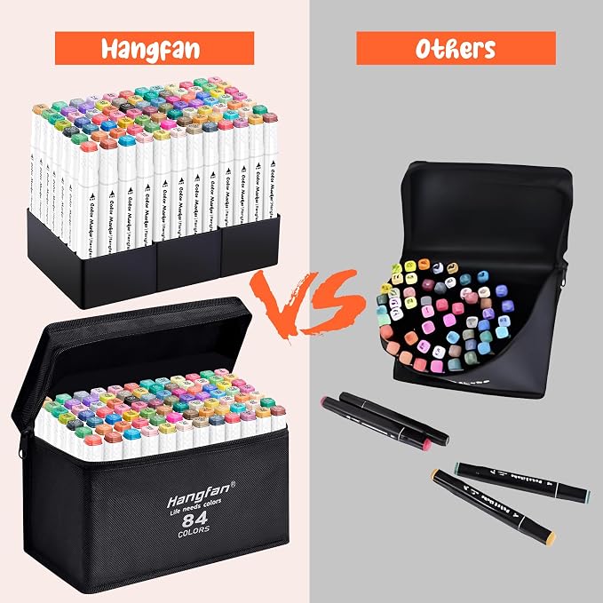 Art Markers, 84 Colors Alcohol Based Ink Broad&Fine Dual Tip Permanent Markers Pen Set with Case for Kids Professional Artist Coloring Drawing Sketching Outlining Marking