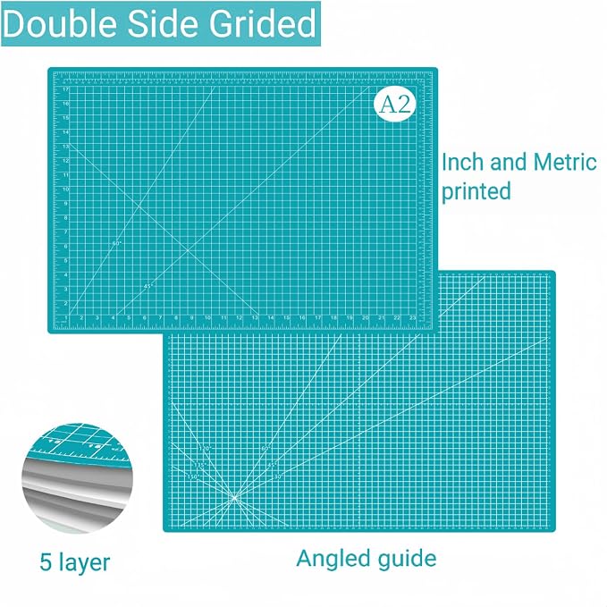18"x24" Self Healing Cutting Mat, Sewing Mat for Crafts, Double Sided 5-Ply Table Cutting Board for Fabric Quilting Leather Modeling Hobby Project, Turquoise