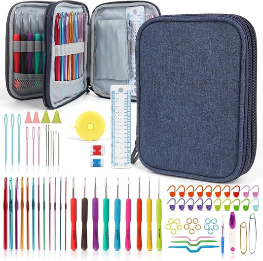 Katech 85-Piece Crochet Hooks Set, Crochet Hook Kit with Storage Case, Ergonomic Knitting Needles Weave Yarn Kits DIY Hand Knitting Craft Art Tool for Beginners and Experienced Crochet Lovers | 85 Pcs Metal Crochet Needles and Complete Crochet Kits for...