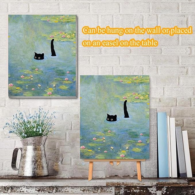 VIGEGU Black Cat Pond Paint by Numbers Kit for Adults with Framed | Paint by Number with Wooden Easel DIY Nice Box Acrylic Oil Painting,for Wall Decor 8x12inch