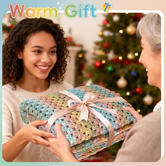 Aeelike Crochet Blanket Kit for Beginner Easy Crochet Kit, Classic Gradient