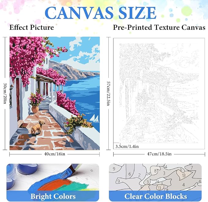 ZRIZQ Landscape Paint by Numbers Kit for Adults Beginner,Scenery,16x20 | Full set with rich paints,wooden brushes,rolled canvas.Calming activity.Beginner friendly.Just open and paint.