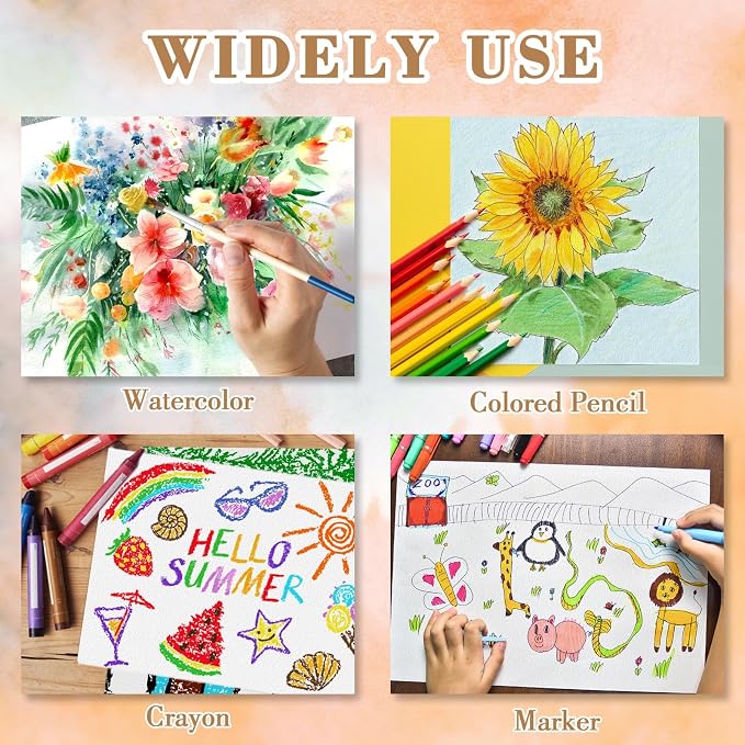 150PCS 5.5x8.5 Watercolor Paper Bulk, 140lb/300g Cold Press Thick Water Color Paper Pad for Child Adult, White Art Paper for Drawing Painting Markers Gouache, Textured Cotton Paper Sheets