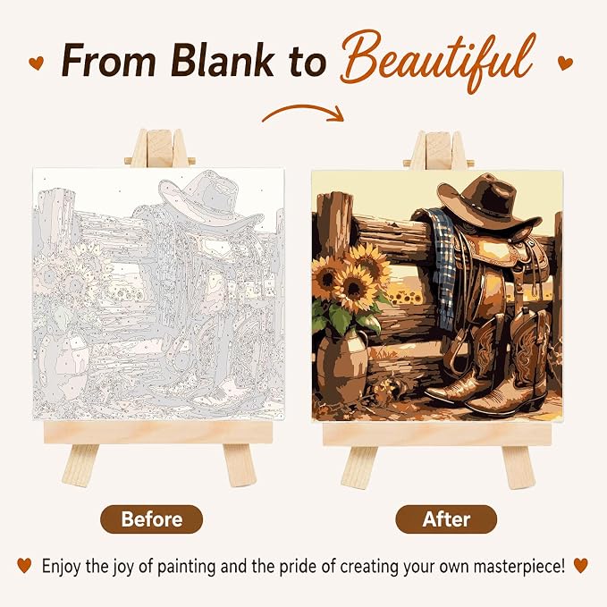 AUKELHJ Framed Paint by Numbers Kit for Adults, Boot;Sunflower, 10x10 inch