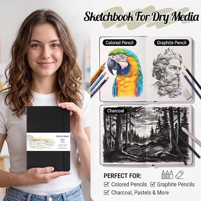 Hardcover Sketch Book 5.5 x 8.5 In, 40 Sheets, 140Gsm Drawing Paper