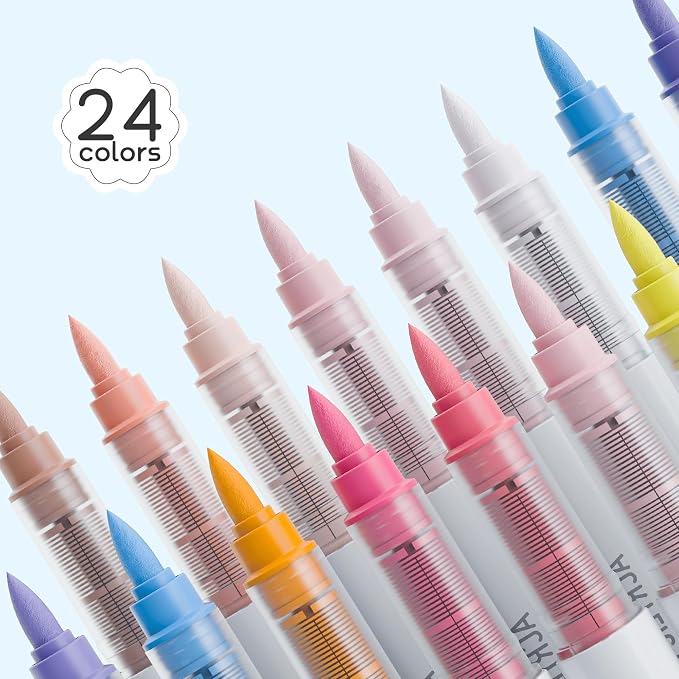 languo 24 Colors Acrylic Paint Markers, Brush Tip, Direct Liquid Ink