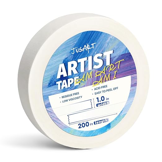 JusArt Artist Tape for Watercolor Paper, 1inch Wide 200FT Long, White Art Tape for Masking, Framing and Painting, Acid Free, Low Tack