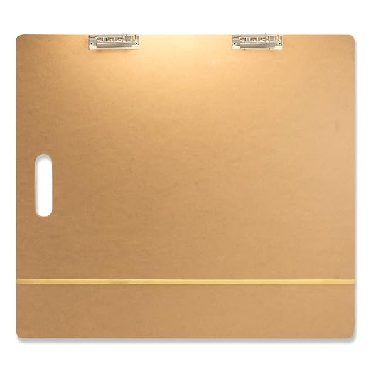 Officemate Artist Sketch Board with Handle, Portable Drawing Board, Tempered Hardboard Surface with Dual Clips & Rubber Band, Art Board for Studio, Classroom & Field Use, 23″ x 26″ (83099)