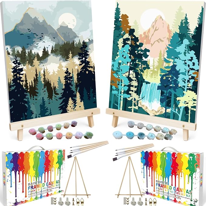 BAISITE Paint by Numbers Kit for Adults Beginners,8" Wx12 L 2 Pack Canvas for Painting Kits for Adults in Colorful Box 7172-ALREADY Framed