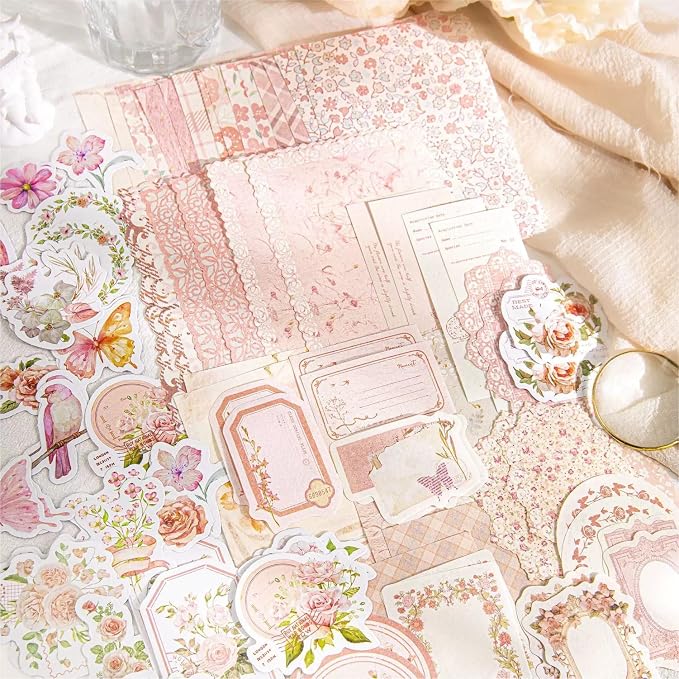 Doraking 100pcs Vintage Floral Scrapbook Paper Journaling Stickers