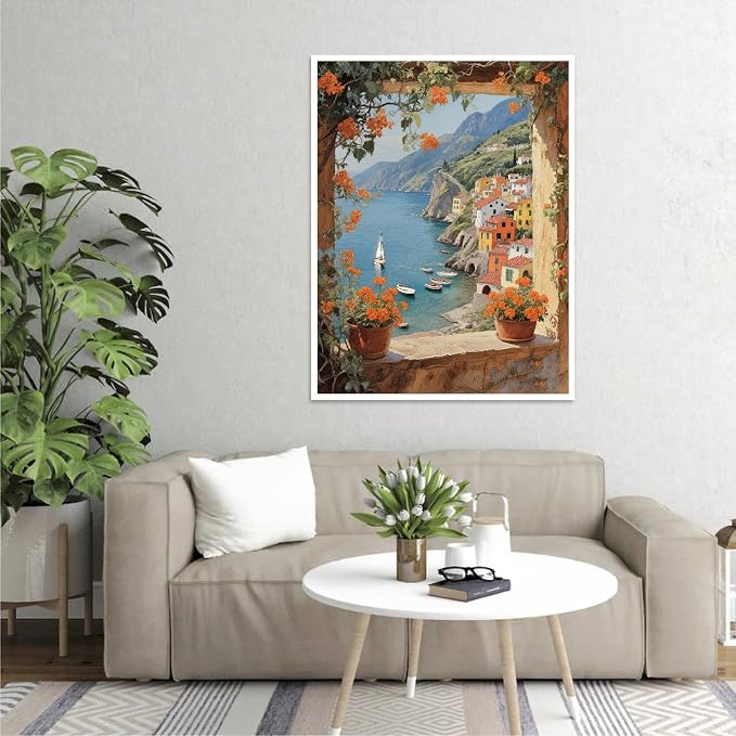 pchmcu Landscape Paint by Numbers Kits for Adults,Seaside Paint by Number for Adults Beginner, Paint by Numbers Kits on Canvas Without Frame for Home Wall Decor 16x20inch