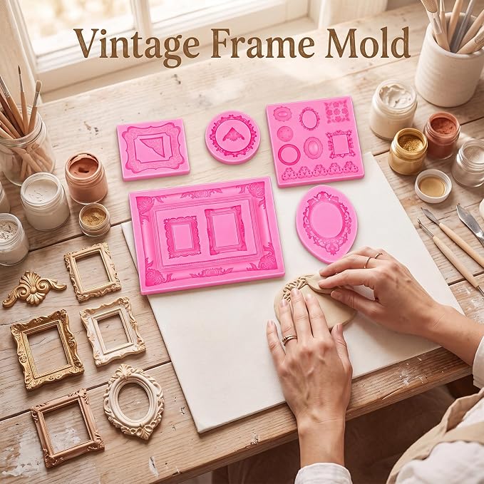 Pimoys 5 Pcs Photo Frame Fondant Molds Vintage Silicone