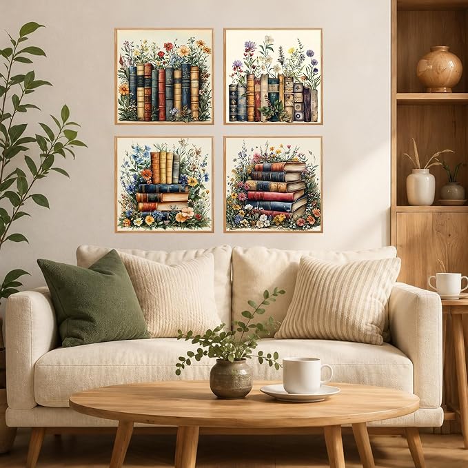 AUKELHJ 4 Pack Framed Paint by Numbers Kit for Adults, Book, 8x8 inch
