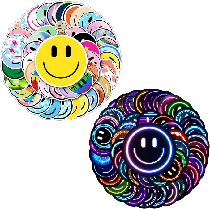 50PCS Smile Face Stickers, 50PCS Neon Stickers