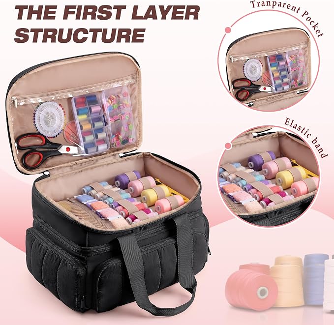 Marscamd Sewing Organizer Bag with Detachable Dividers, Black (Bag Only)