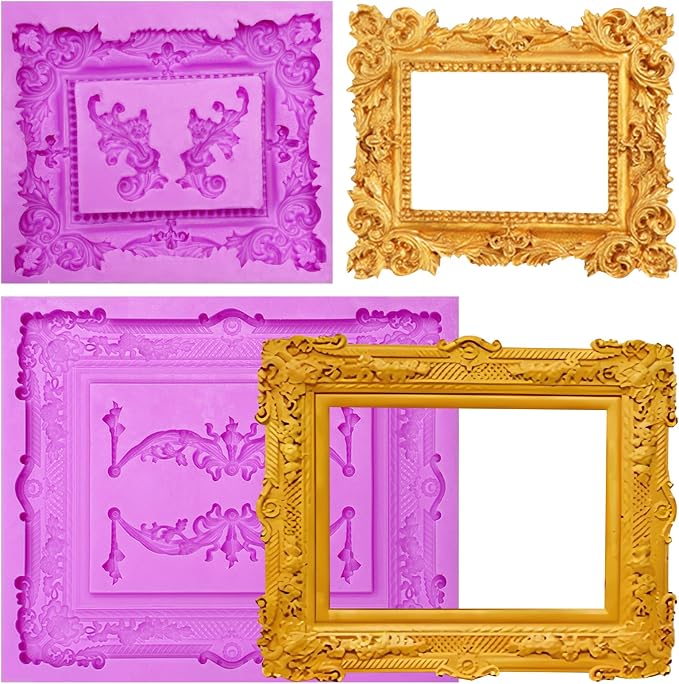 Victorian Ornate Picture Frame Silicone Mold, Frame Molds for Chocolate Purple Decorative Border Design for Resin Casting DIY Clay Fondant Crafts Supplies Vintage Pattern