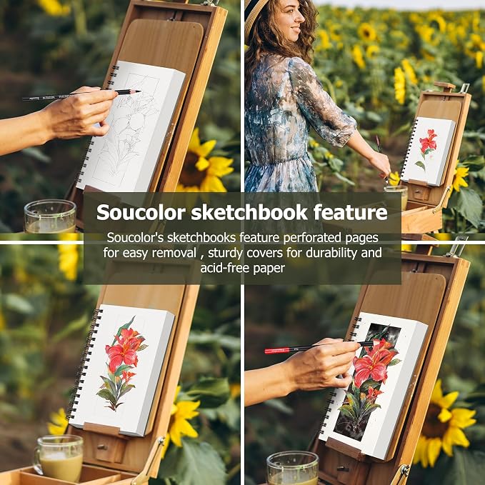 Soucolor Small Sketchbook 5.5" x 8.5", 2 Pack Mini White Sketch Book | Spiral-Bound Sketch Pads, 100 Sheets Acid-Free 68lb/100gsm Thick Drawing Paper for Kids Adults & Beginners Art Class Supplies