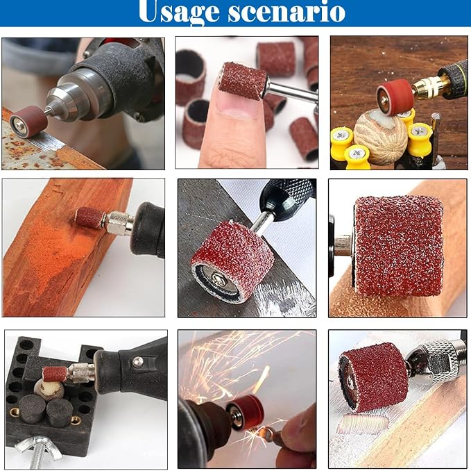 Sanding Drum Set for Most Rotary Tools-Includes 138 Aluminum Oxide Sanding Sleeves for Drum Sanders (80,120,240 Grit) and 12 Drum Mandrels-Sanding Bits Tool Accessories with Box
