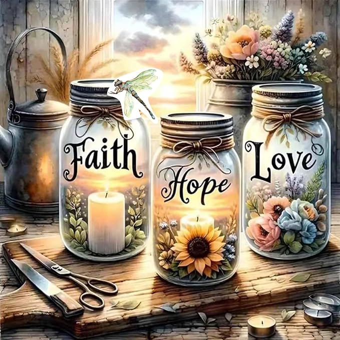Faith Hope Love Square Diamond Painting Kits - Square Drill Diamond Painting Faith,Hope,Love,Square Diamond Art,DIY Gem Art Kits for Adults and Crafts for Gifts and Home Wall Decor 13.78x13.78 inch