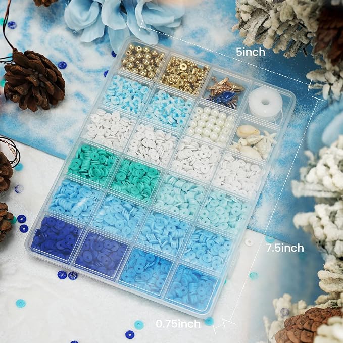 Gionlion Clay Beads for Bracelets, Blue Winter Clay Beads Bracelet Making kit with Golden Pearl Beads for Jewelry Making, Charms Bracelet Kit and Crafts DIY Gifts for Women